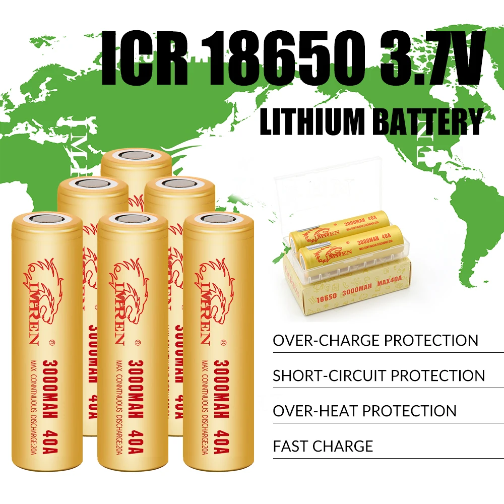 Imren 18650 3.7V 3000mAh 40A High Rate Discharge  Battery Lithium Li-Ion Battery Cell