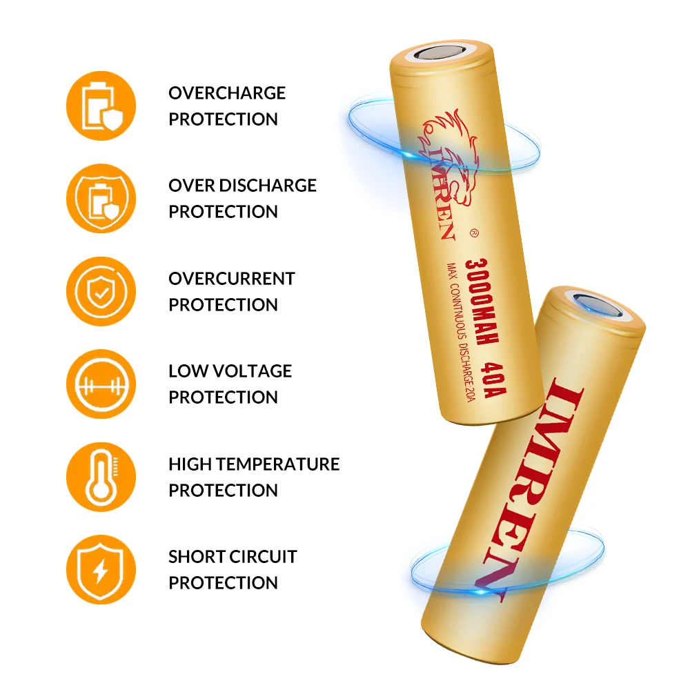 Imren 18650 3.7V 3000mAh 40A High Rate Discharge Battery Lithium Li-Ion Battery Cell