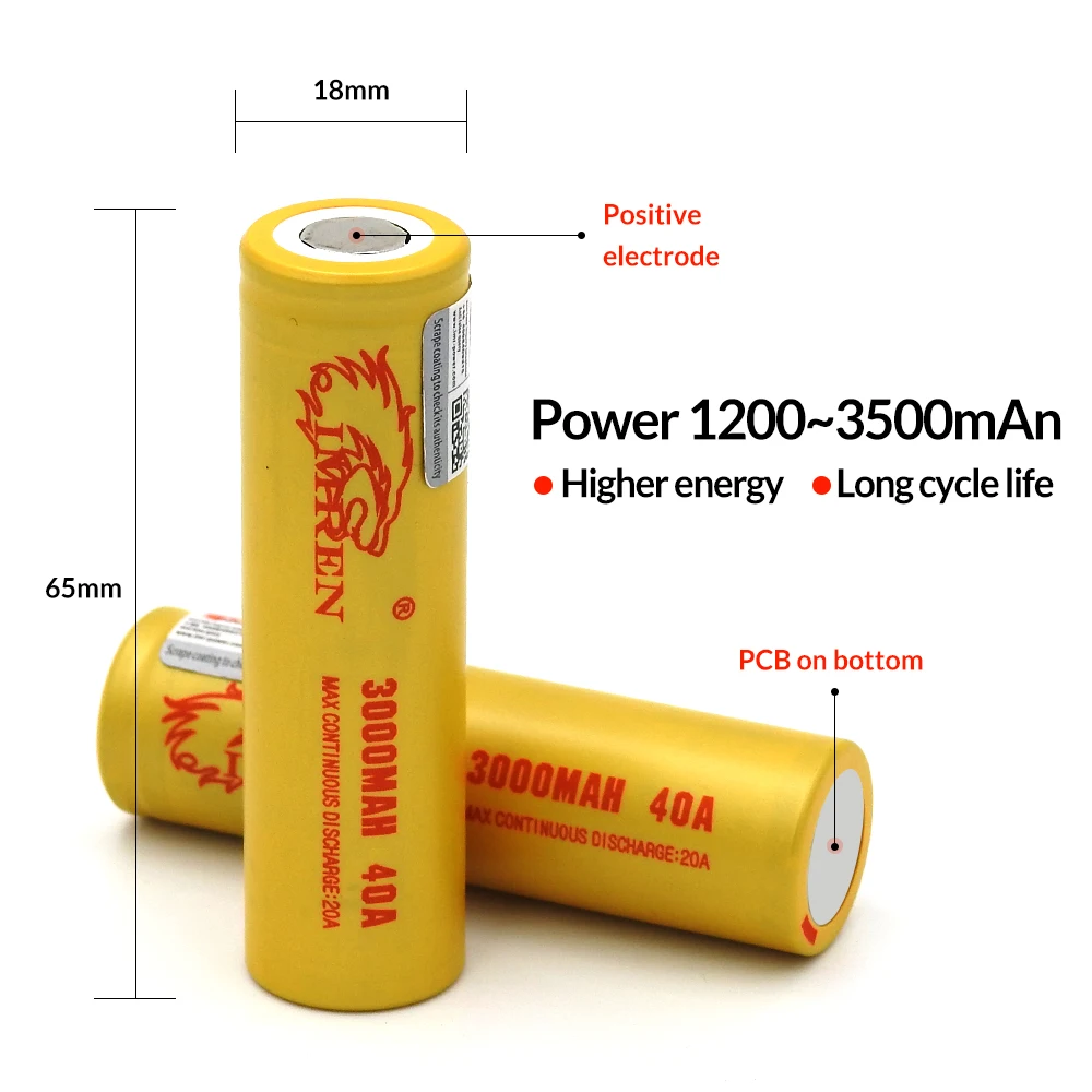 Imren 18650 3.7V 3000mAh 40A High Rate Discharge  Battery Lithium Li-Ion Battery Cell
