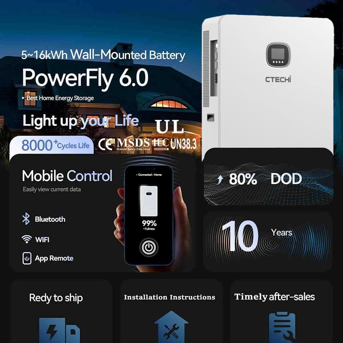 CTECHi 24H Silent Li-ion Energy Storage System 48v 15kWh ESS 314Ah Lifepo4 Battery for Hotel Minibar