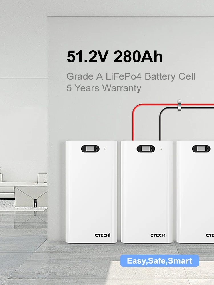 48V 51.2V 100Ah 280Ah Wall Mounted LiFePo4 Lithium Ion Battery Power Wall 5KWh 10KWh 15KWh Home Solar Energy Storage Battery