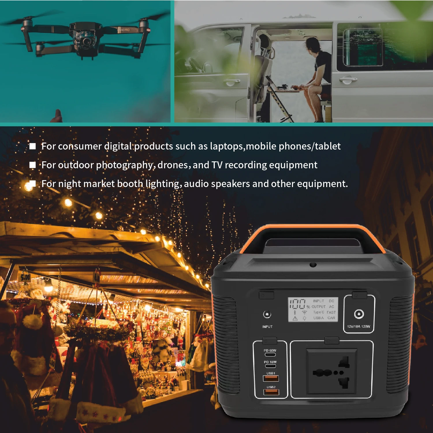 Elecnova Portable Power Station AC Outlets & LED Flashlight Fast Charging Silent Solar Generator for Emergencies Home Outdoor Ca