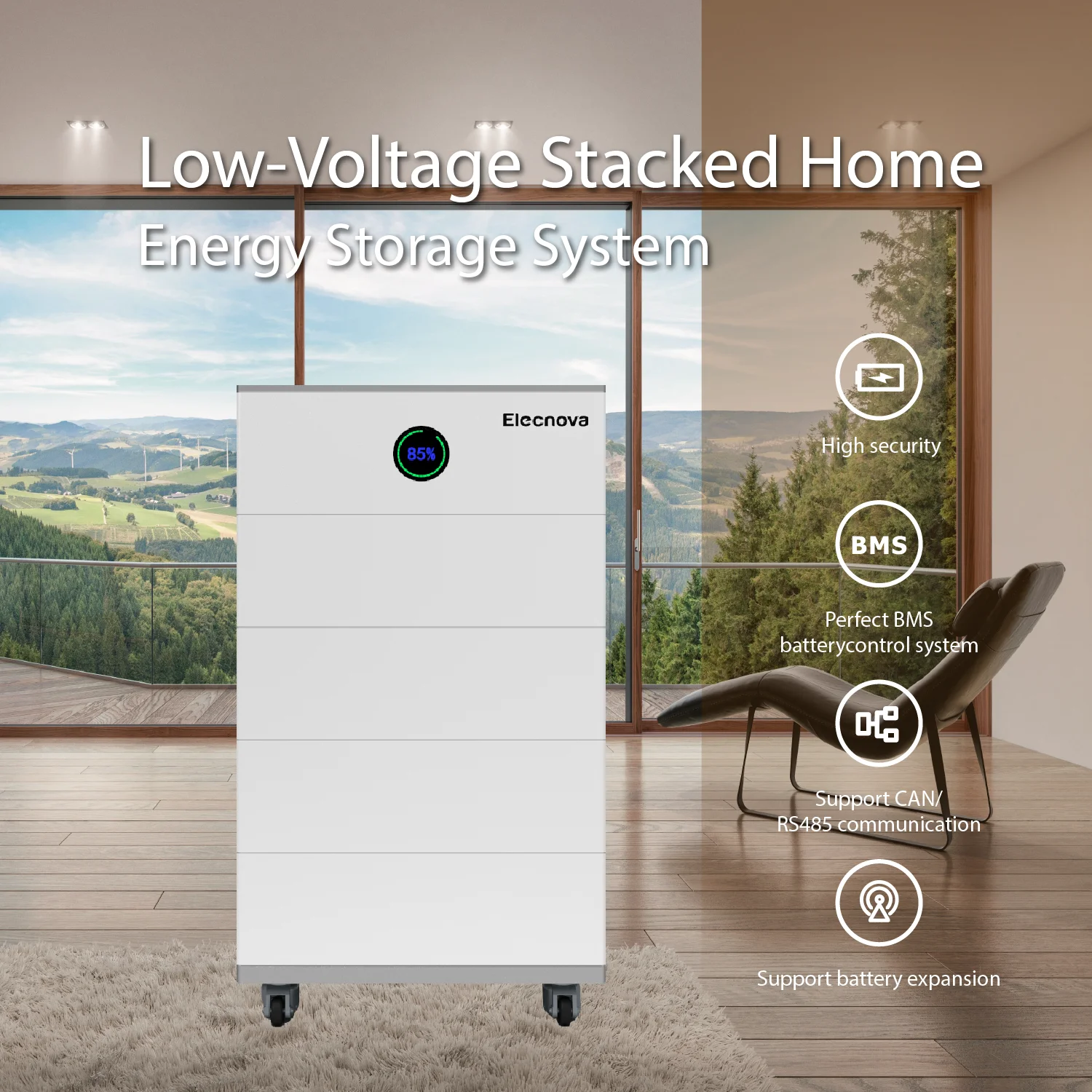 Elecnova 25KW Hybrid on Grid Inverter Battery 48V 51.2V 25KWH Lithium Ion LiFePO4 Battery for Household Energy Storage System