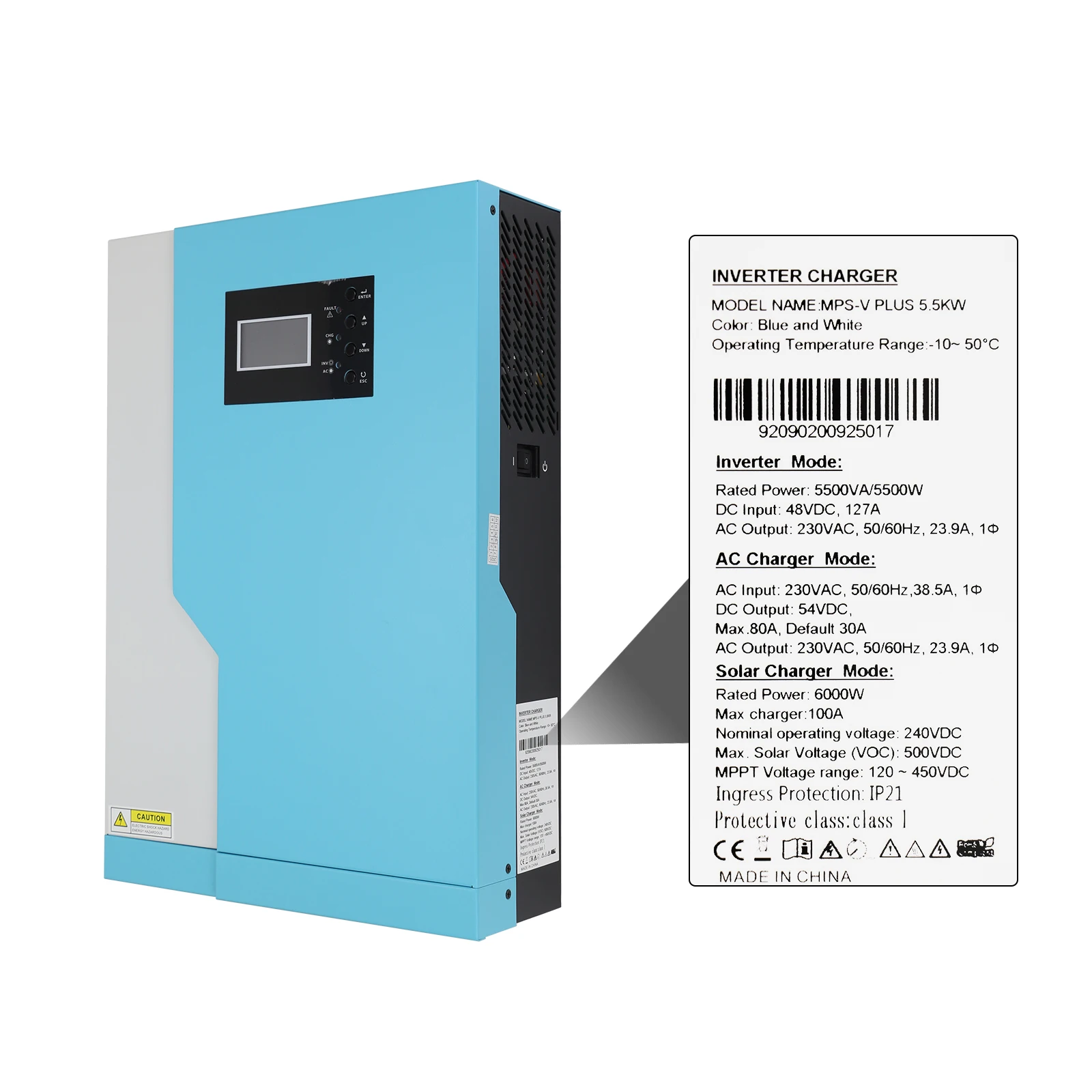 3.5KW 5.5KW 220VAC Off Grid Hybrid Solar Inverter 100A MPPT Solar Charge Controller Can Work Without Battery WIFI Monitor