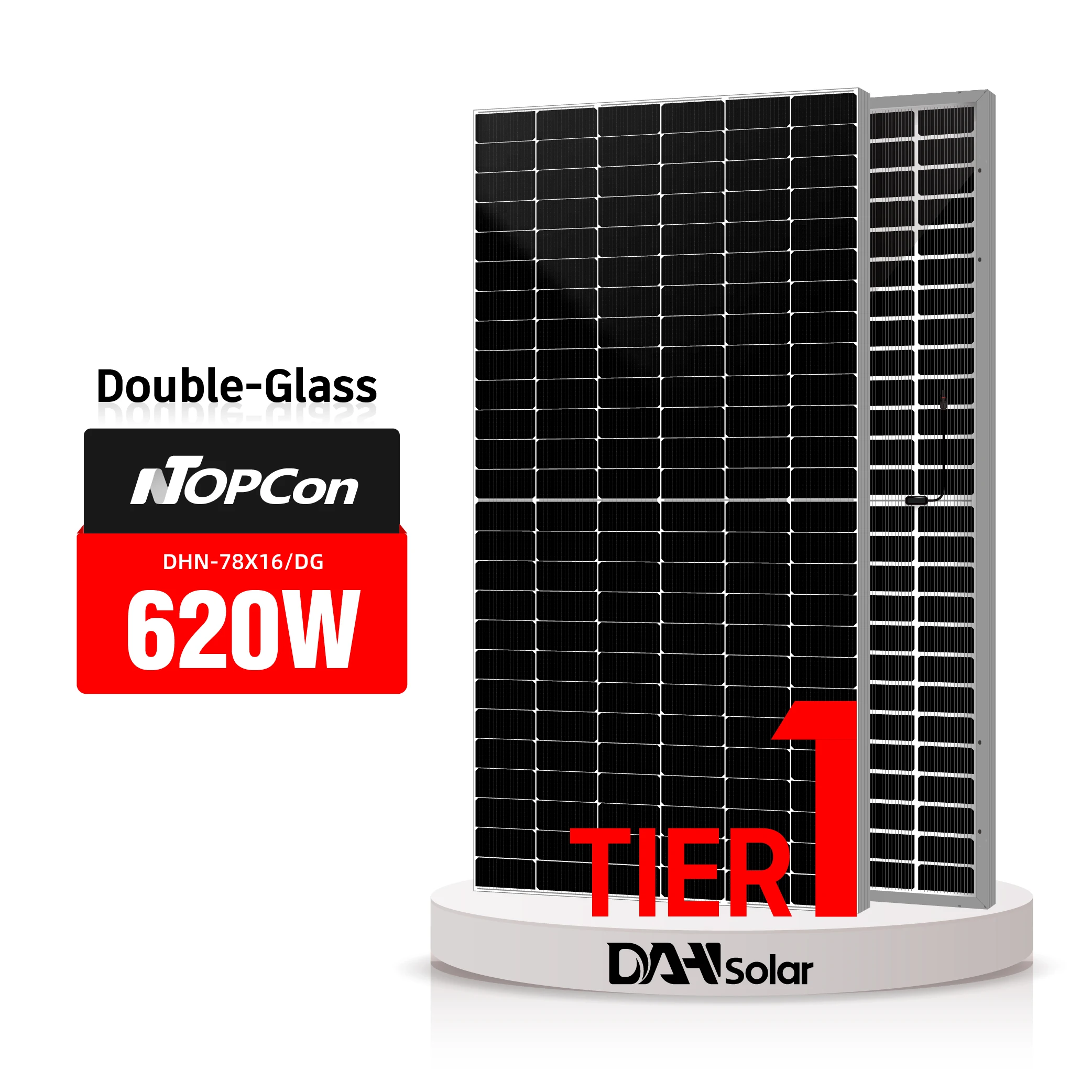 High Efficiency 630W 625W 620W TOPCon Module Double Glass Manufacturer Residential Solar Panels