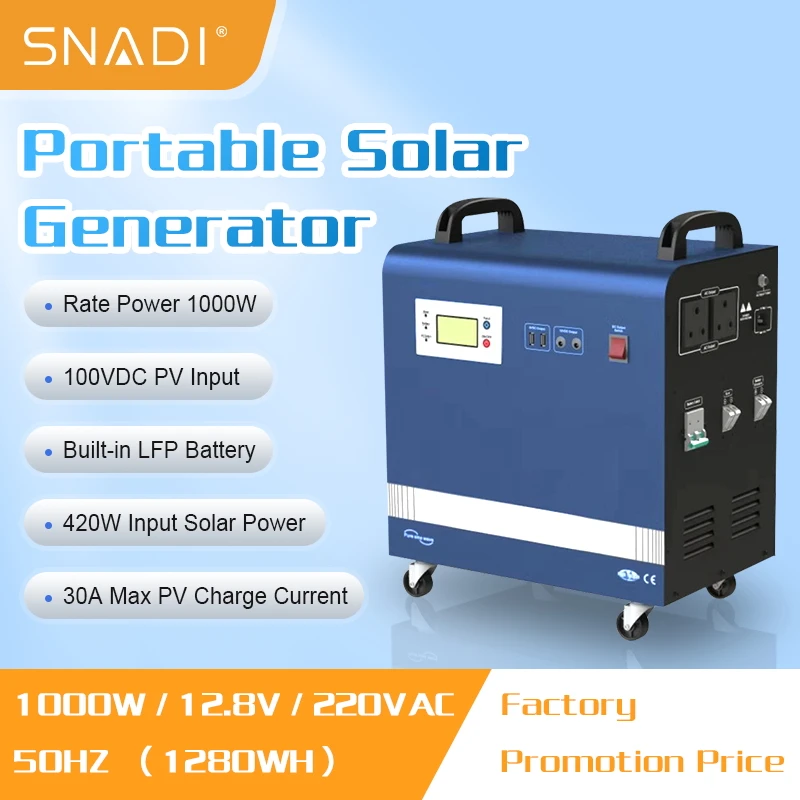 SNADI 1000W 2000W Portable Power Station LiFePO4 Battery Solar Generator for Home Power Supply