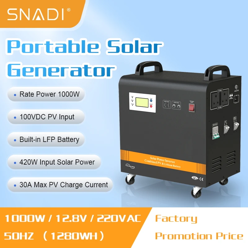 SNADI 1000W 2000W Portable Power Station LiFePO4 Battery Solar Generator for Home Power Supply