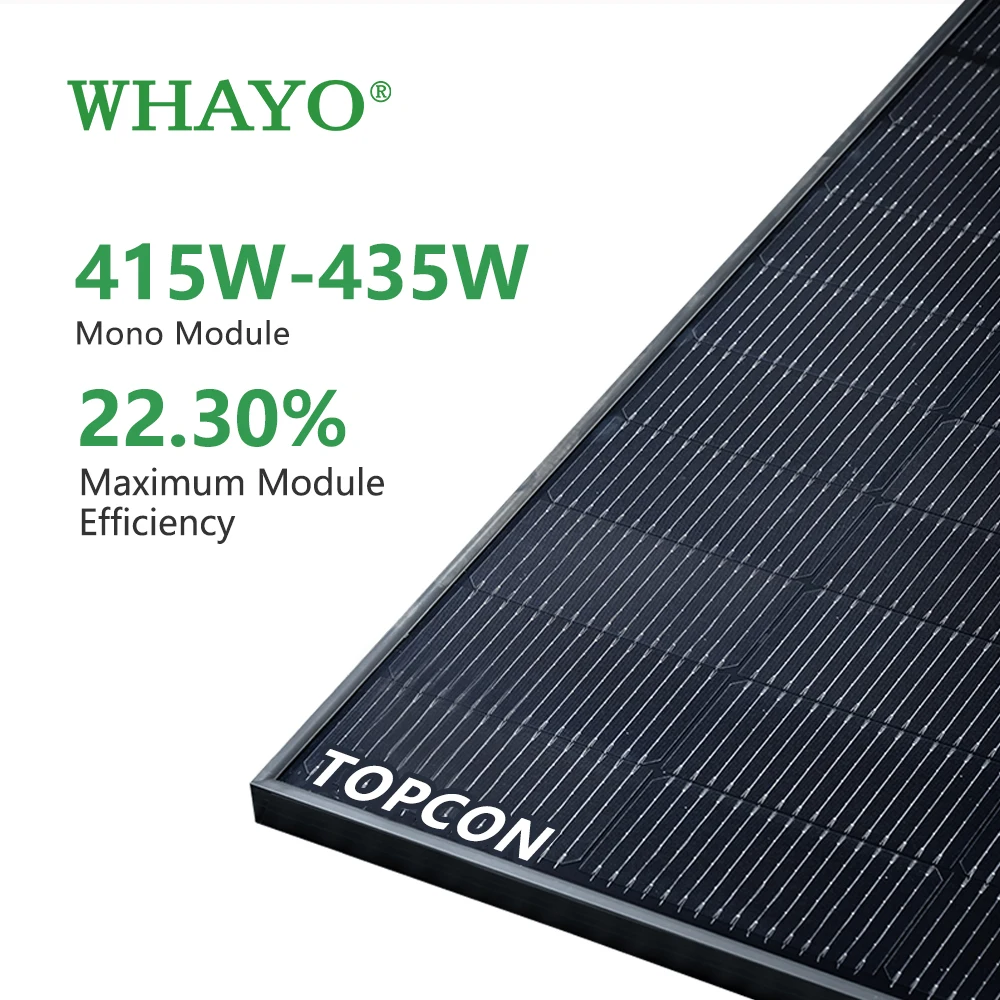 Whayo N-TYPE TOPCon Solar Power Panel 410watt Full Black Bifacial 420watt Solar Panels Factory Price