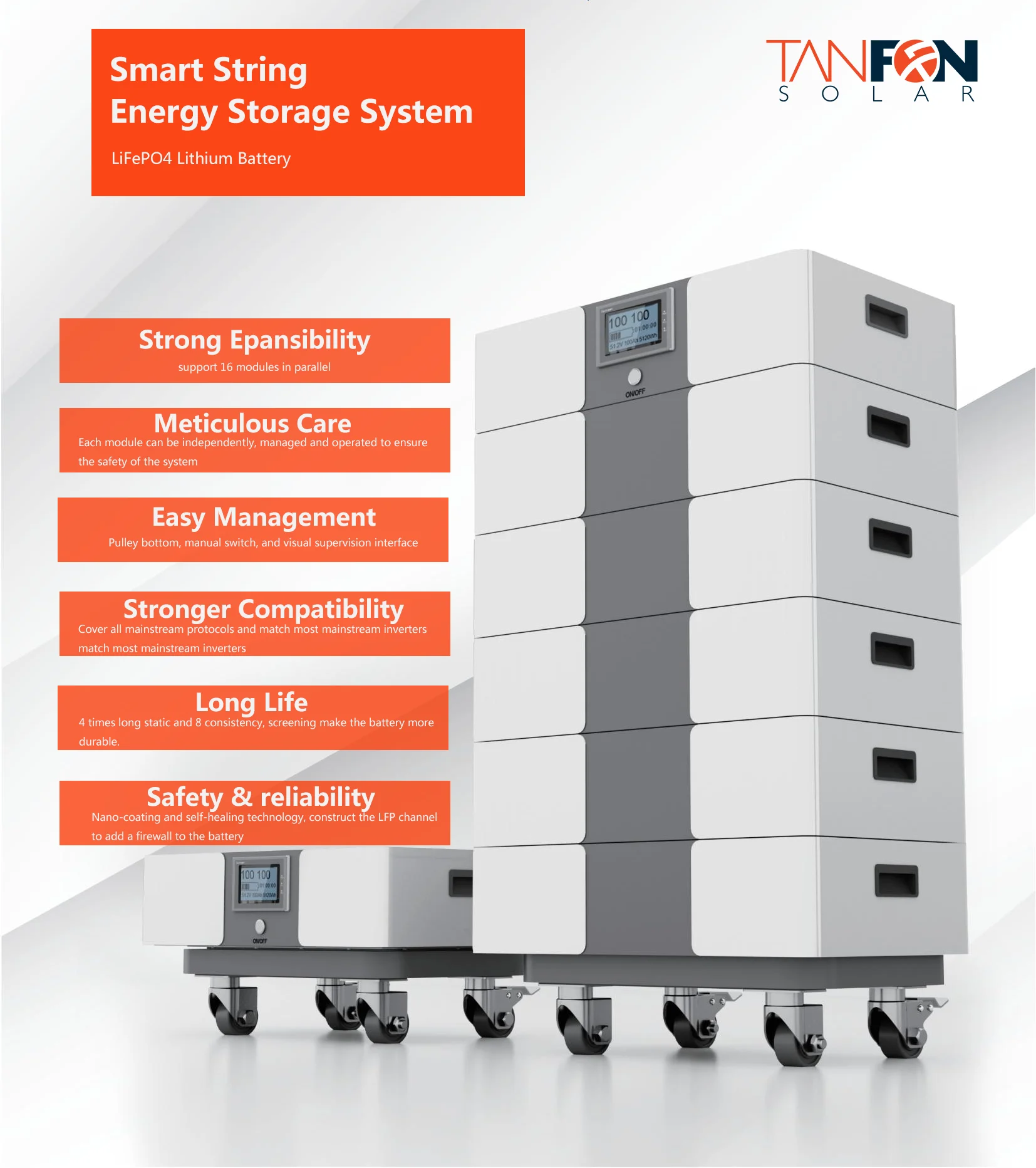 TANFON All in One ESS LiFePO4 Lithium Battery 48v 20kw 10kwh Stacked Module Energy Storage