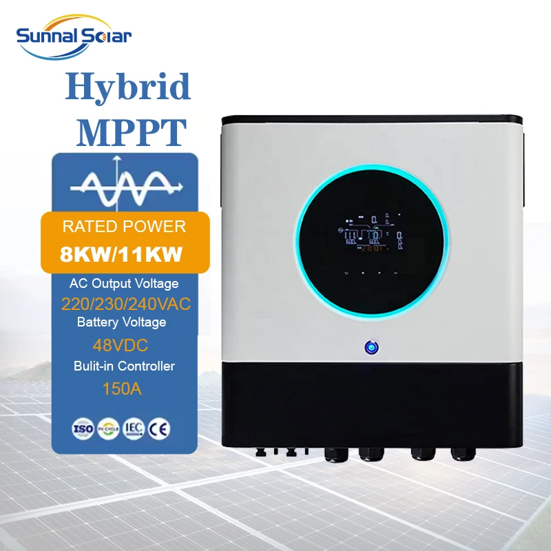 Waterproof Ip65 24v 8kw 11kw Dual Outputs Off-Grid HIGH FREQUENCY Hybrid Solar Inverter Pure Sine Wave Inbuilt MPPT
