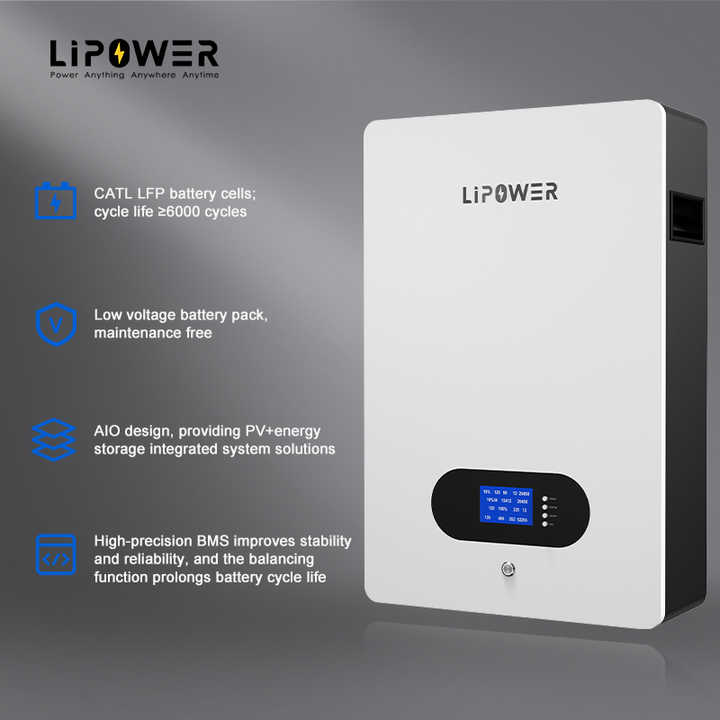 LIPOWER Lifepo4 Batteries 10Kwh 5Kwh 48V 51.2V Wall Mounted Lithium Ion Battery With BMS for Solar System