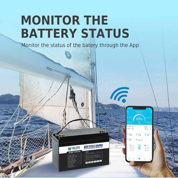 12V 100Ah LiFePO4 Battery Pack Deep Cycle Long Life 6000 Cycles Built-in BMS Solar Energy Storage System for Home RV Boat Elite
