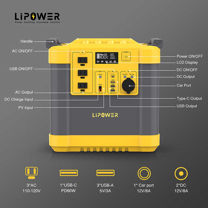 Lipower 2000W Portable Solar Power Station Lithium Battery System for Outdoor TV Fans and Lighting G2000