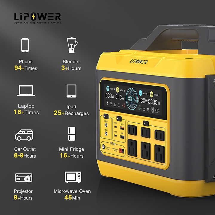 Portable Power Station 1200W 1120Wh LiFePO4 Battery Fast Charging for Camping Outdoor Travel Lipower