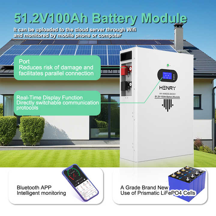 HENRY 5kWh 48V 51.2V 100Ah Rechargeable LiFePO4 Battery Module for Solar & Home Energy Storage Systems