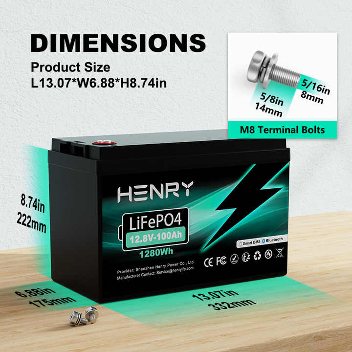 Smart BMS LiFePO4 100Ah Battery Pack 12V 12.8V Solar Energy Storage System for Off-Grid Home Power Supply HENRY