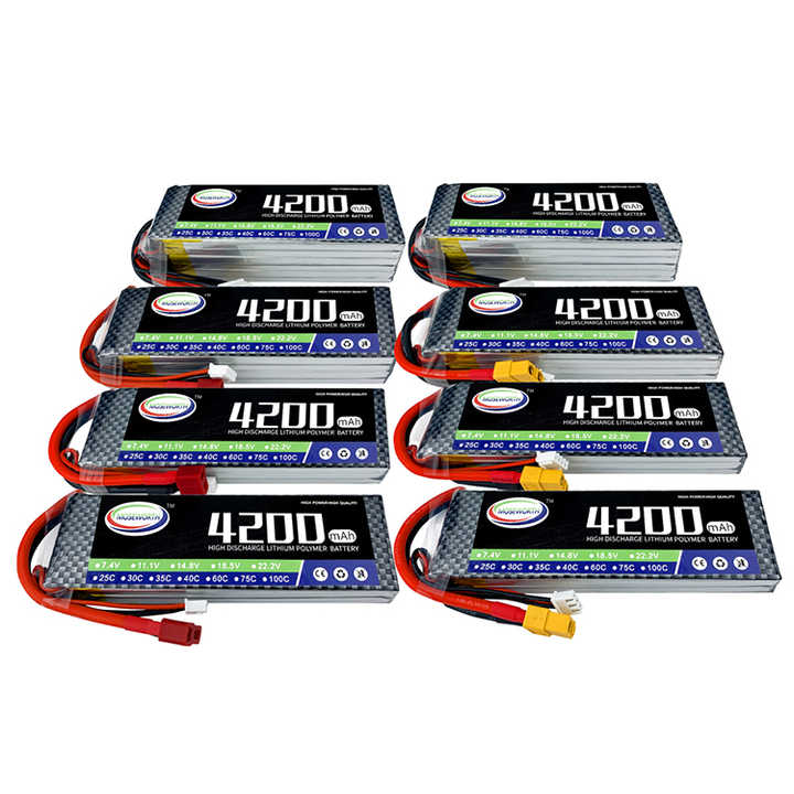 7.4V 11.1V 14.8V 18.5V 22.2V Lipo Battery 2S 3S 4S 5S 6S 4000mAh 4200mAh 25C 35C 40C 60C High-Performance Rechargeable Lithium Polymer Battery for RC Toys Power Tools Kepworth