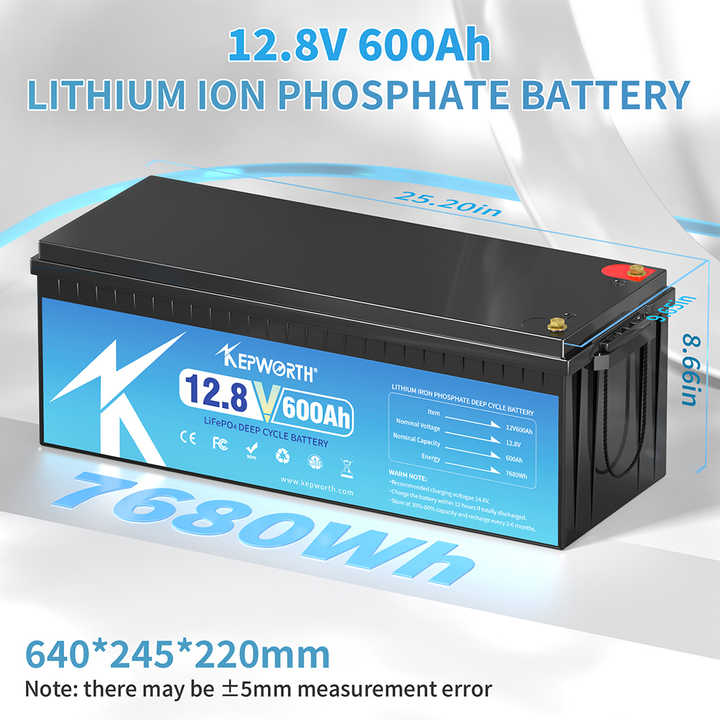 12.8V 600Ah LiFePO4 Battery Rechargeable for RV Solar Off-grid Systems with BMS Kepworth