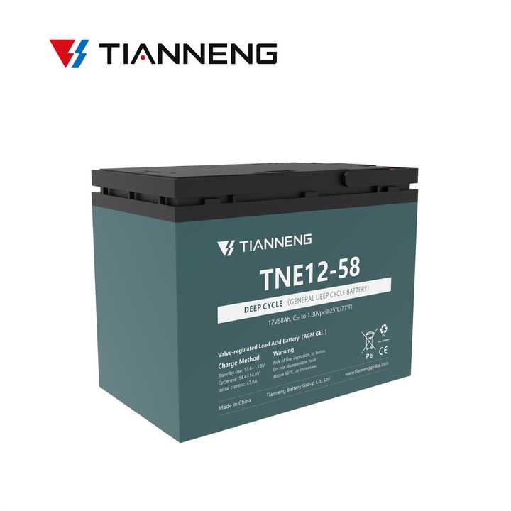Tianneng 12V 58Ah Gel Deep Cycle Lead Acid Battery for Electric Bicycles Scooters and Solar Energy Storage Systems