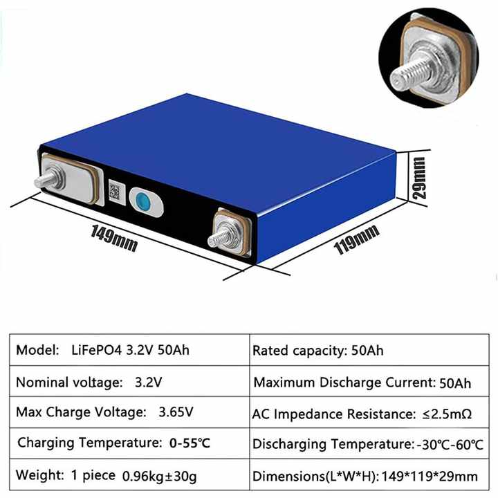 LiFePO4 3.2V 50Ah Rechargeable Battery Cell for Solar Energy Storage Systems CNNTNY
