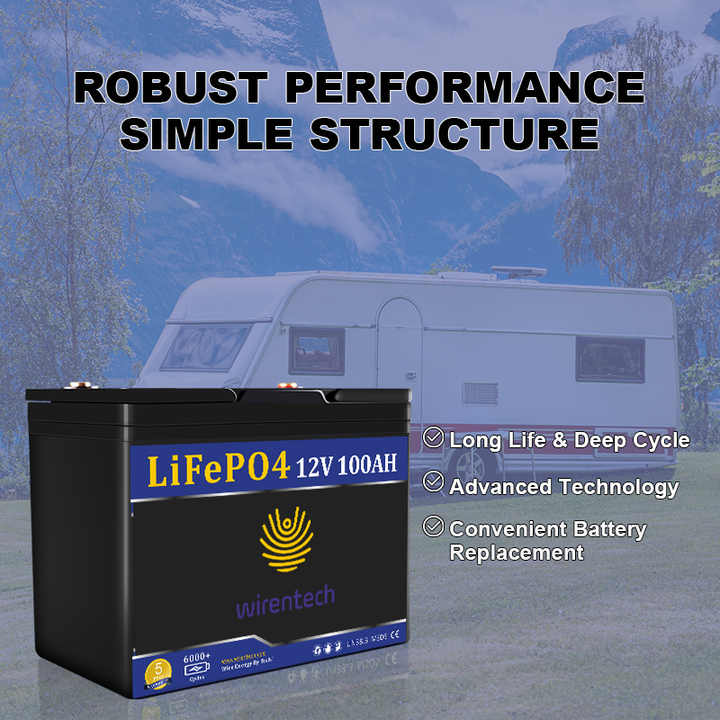 12V 100Ah LiFePO4 Battery 1KW 2KW 3KW Deep Cycle Energy Storage System for Golf Carts RVs Solar Power Systems Wirentech