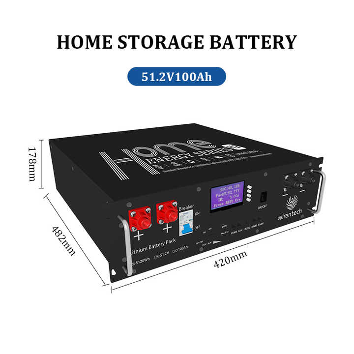 51.2V 100Ah Lithium-ion Solar Battery Storage System 6000+ Cycle Life Deep Cycle for Home Energy Backup and Off-Grid Solar Systems Wirentech