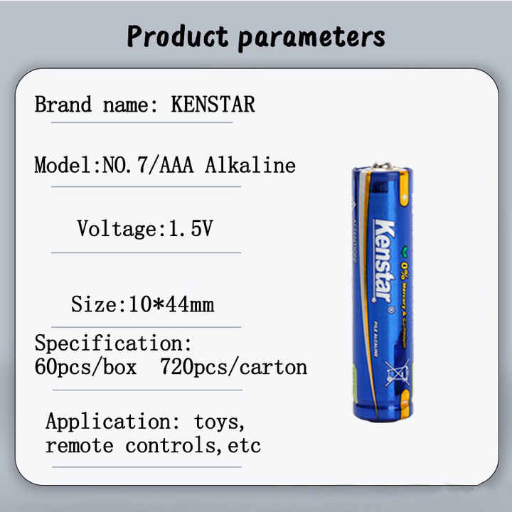 Ultra Excel No.7 1.5V AAA LR03 Alkaline Batteries CE Certified Long-Lasting Power for Home Appliances and Consumer Electronics Kenstar OEM