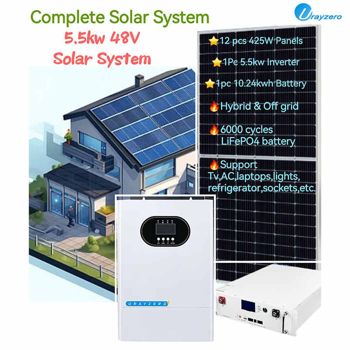 Solar Power System Off-Grid with Battery and Inverter 3KW-50KW Home Use Monocrystalline Silicon MPPT Controller Urayzero