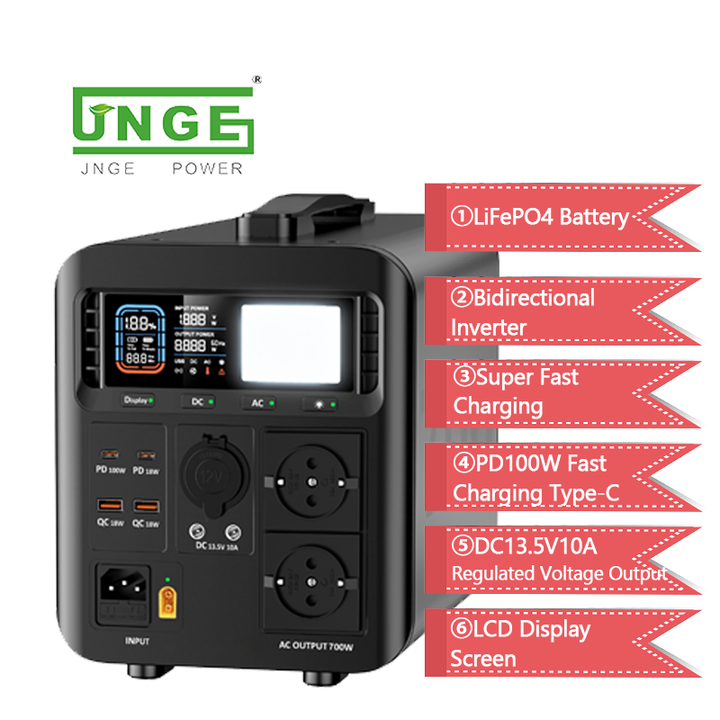 700W Outdoor Camping Travel Mobile Emergency Portable Solar Power Station Bank 3.2V 210000mAh 672Wh Pure Sine Wave Inverter Lithium Iron Phosphate Battery for RV Outdoor Adventure JNGE