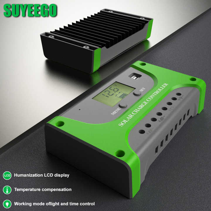 Solar Charge Controller 10A-100A 12V/24V LCD Display PWM Charge Regulation with Overprotection for Solar Energy Systems SUYEEGO