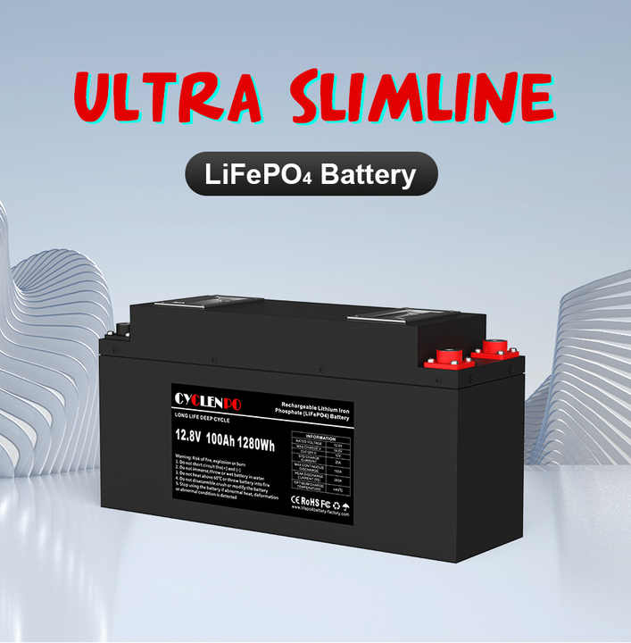 LiFePO4 Battery 12V 100Ah High Cycle Life 4000 Cycles Thin Type for RV Marine Solar Off-Grid Systems cyclenpo