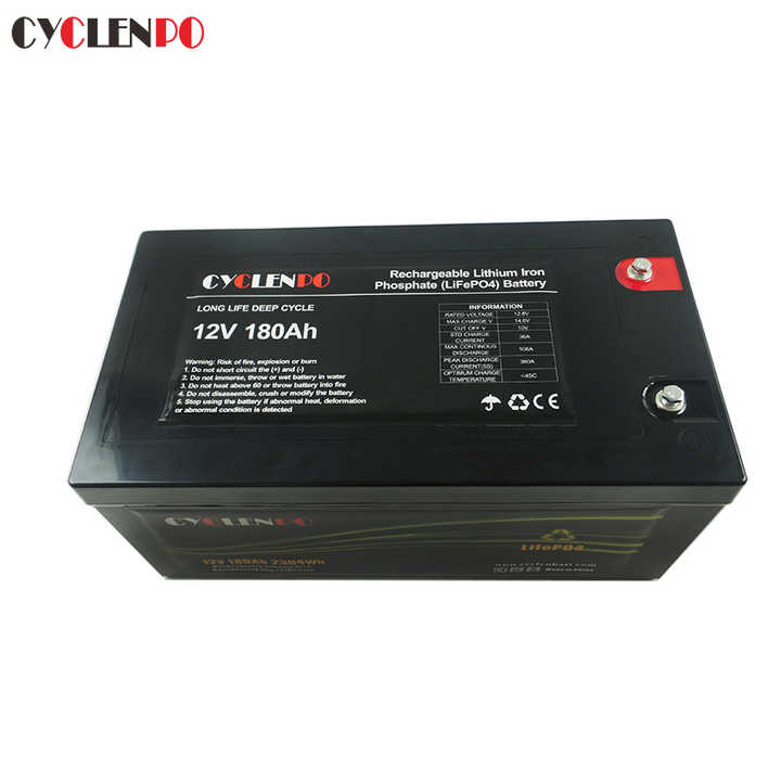Factory Direct Deep Cycle Lithium Ion 12V 180Ah LiFePO4 Battery Pack 6000 Cycles High Capacity Energy Storage for Solar Power Systems cyclenpo