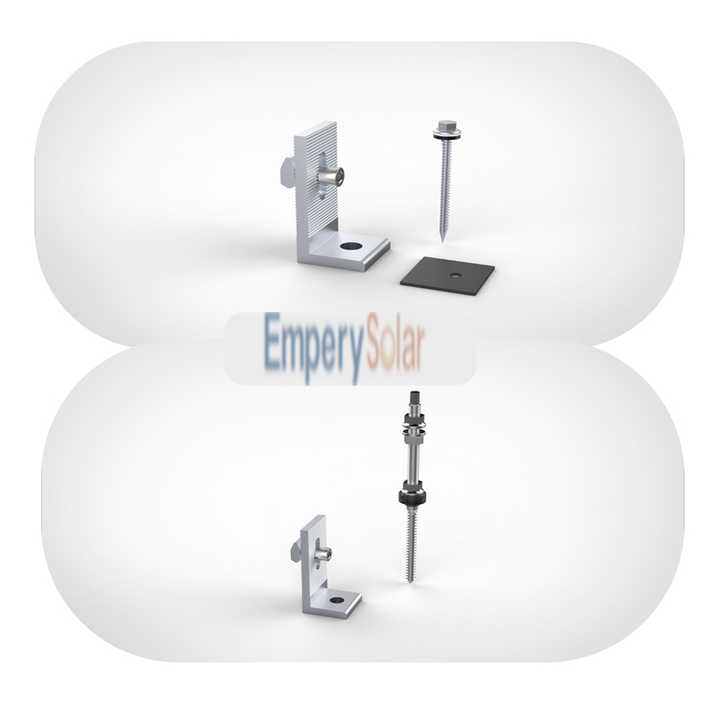 Custom Aluminum L Feet for Solar Mounting PV Mount Parts including Hanger Bolt Customized Metric Measurement System Solar L-foot clamp Silver 15 Years Warranty EmperySolar
