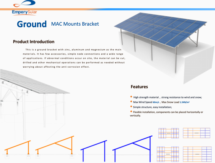 Solar Panel Ground Mounting System Zinc Aluminum Magnesium Structure for Outdoor Solar Installation EmperySolar