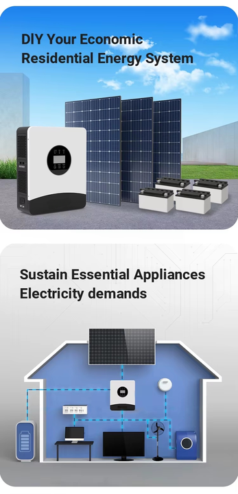 Hybrid Solar Inverter 4kw 5kw 6kw 10kw 12kw Battery Kit Home Solar Power System NPP