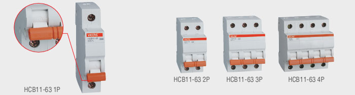 Mini Circuit Breaker Overload Short Circuit Protection High Breaking Capacity 35mm DIN Rail Mounting HCB11-63