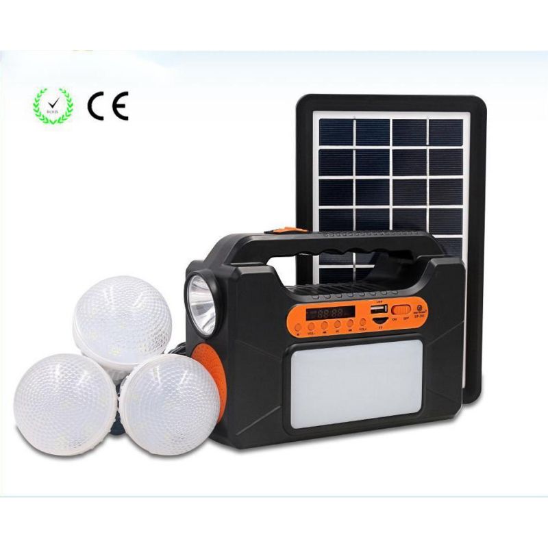 Portable Outdoor Camping LED Light Kit Rechargeable Solar Panel Generator with Lead Acid Battery PWM Controller for Home Use