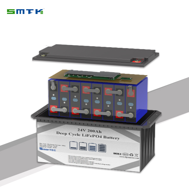 24V 200AH Marine LiFePO4 Battery with BMS 4000 Cycles 80% DoD Low Self-Discharge for Renewable Energy Systems and Harsh Environment Applications