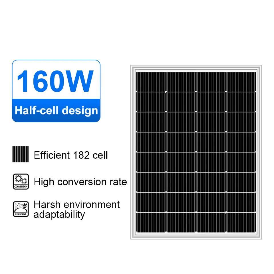 160W Monocrystalline Black Solar Panel High Efficiency Photovoltaic Module for Residential Roof Solar Power Systems