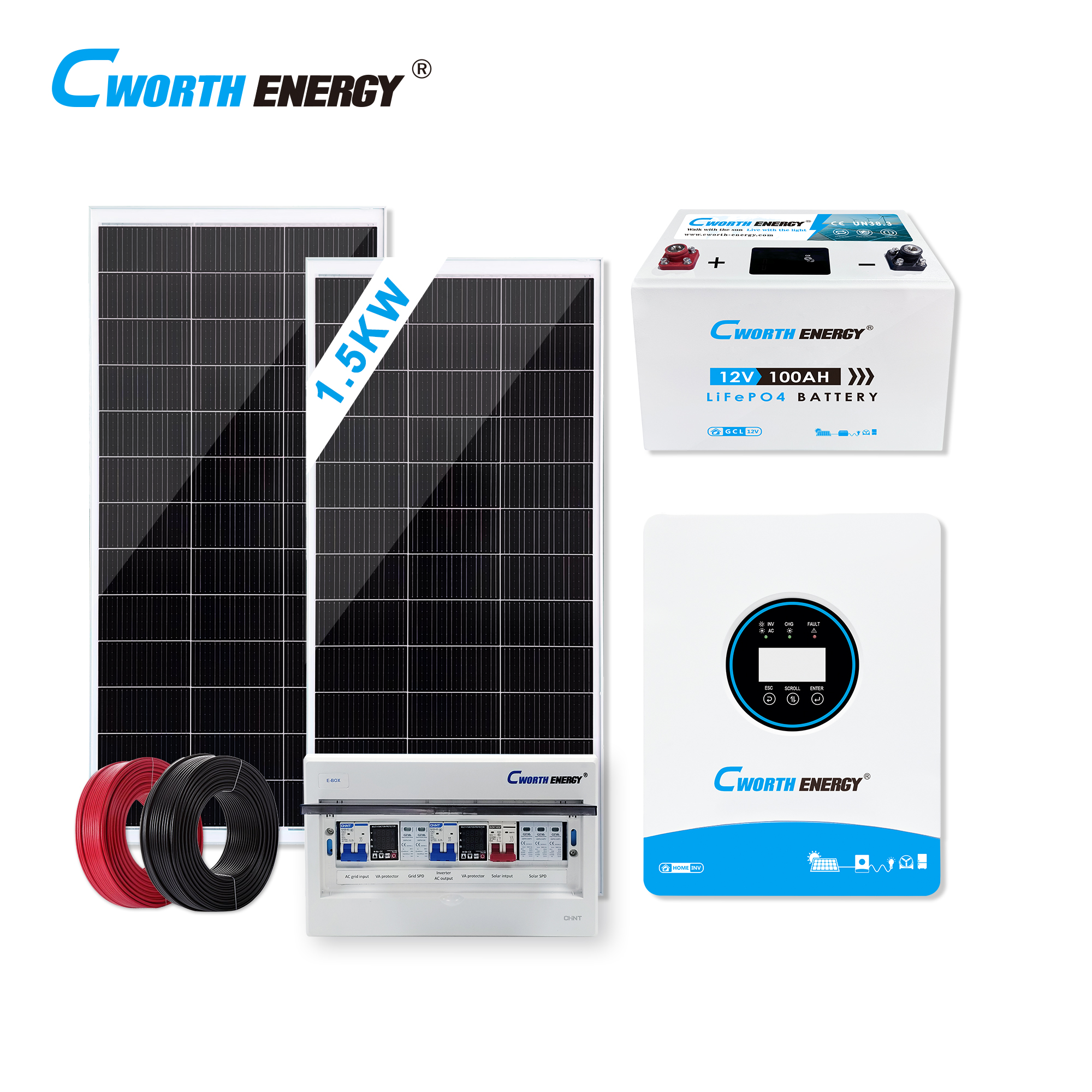 1.5KW Solar Energy System 1.8KVA gcl-12100 1.28KWH 12V Off-Grid Residential Power Supply Solution