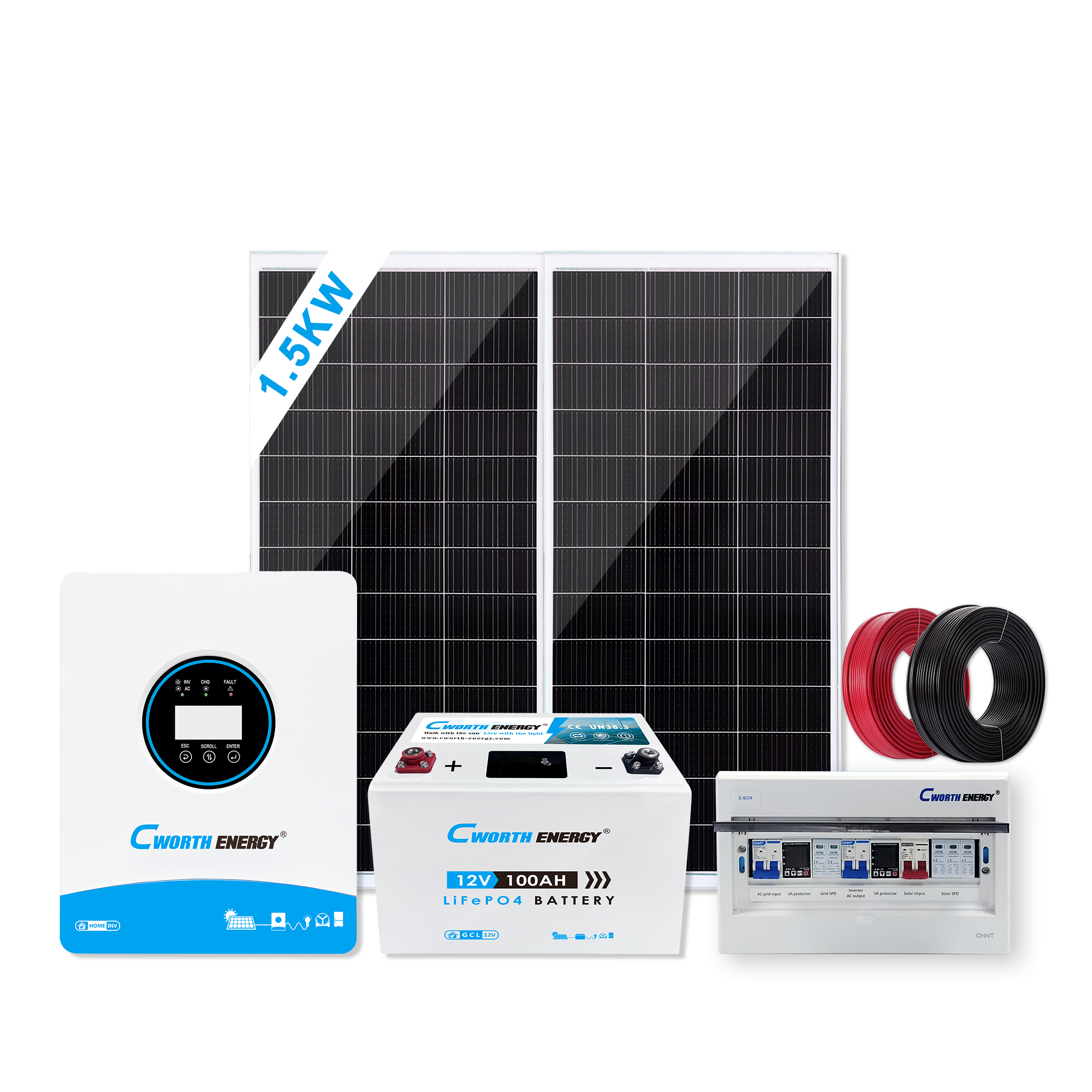1.5KW Solar Energy System 1.8KVA gcl-12100 1.28KWH 12V Off-Grid Residential Power Supply Solution