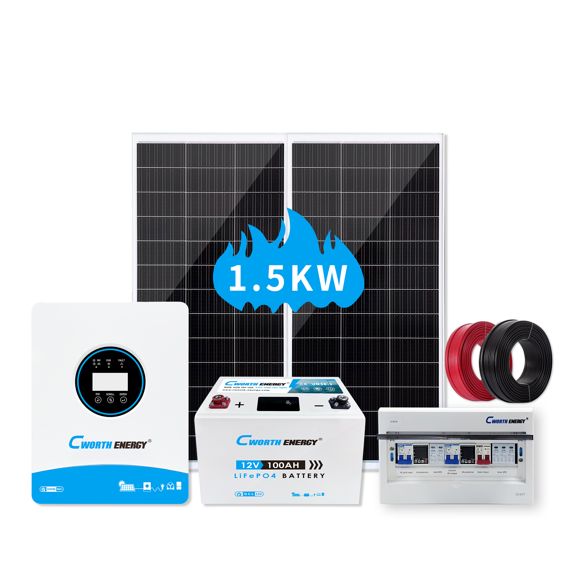 1.5KW Solar Energy System 1.8KVA gcl-12100 1.28KWH 12V Off-Grid Residential Power Supply Solution