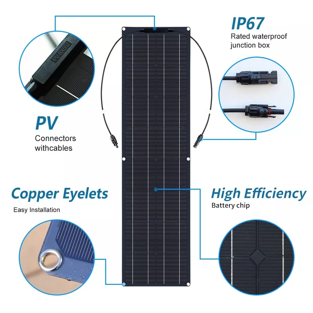 Flexible Solar Panel 100W 200W 300W 250W 320W High-Efficiency Lightweight for RV Marine Off-Grid JUSOLAR