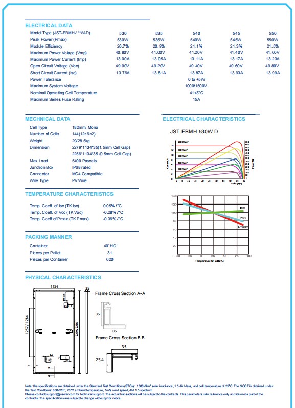 JST-G12-M-55-MH-(540-560)W-BIFACIAL 210mm Mono 33kg 540-560W High Efficiency Bifacial Solar Module for Utility-Scale and Commercial Projects JUSOLAR
