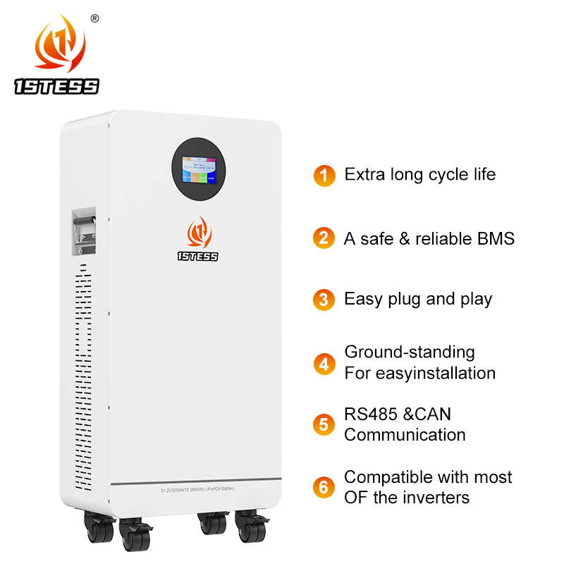 15.36kWh Mobile Energy Storage 51.2V 300Ah Touch Screen Control Long Cycle Life 6000 Cycles Portable Power Station for Home Backup and Off-Grid Use