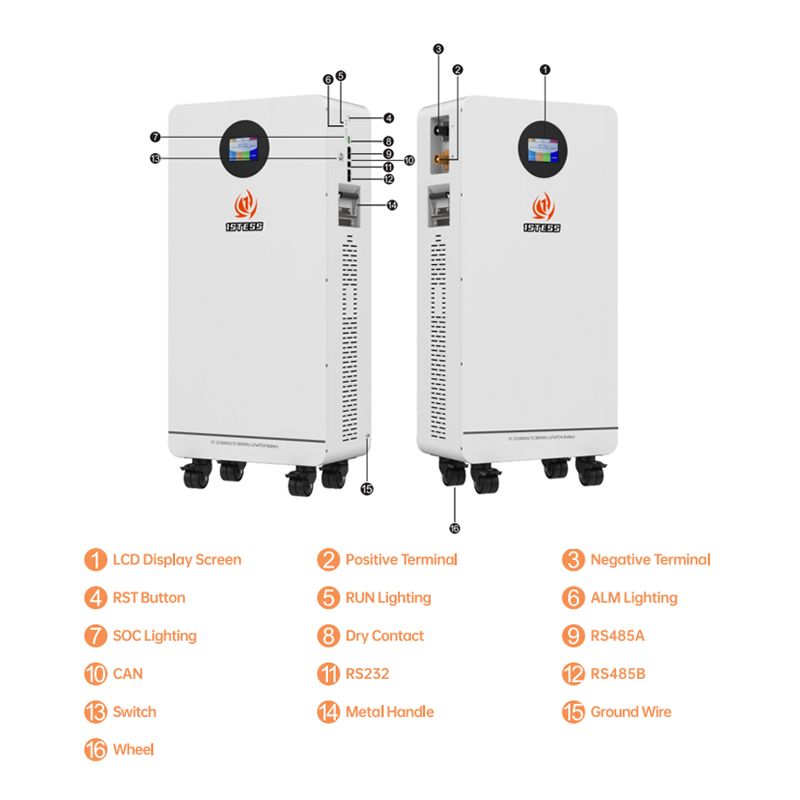 15.36kWh Mobile Energy Storage 51.2V 300Ah Touch Screen Control Long Cycle Life 6000 Cycles Portable Power Station for Home Backup and Off-Grid Use