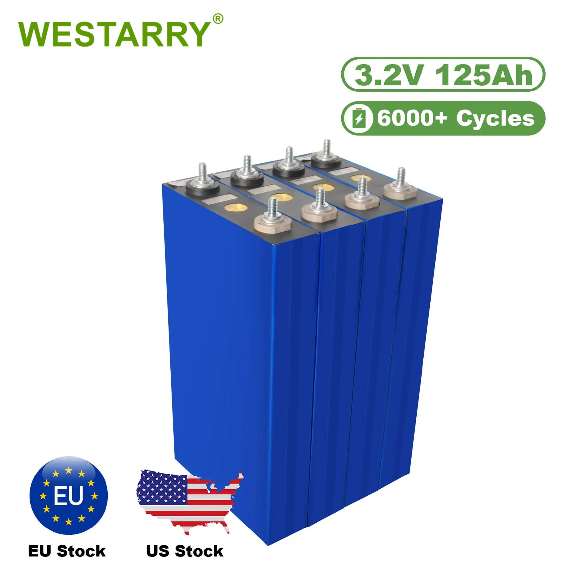 LiFePO4 Battery 3.2V 125Ah Long Cycle Life 4000 Cycles Solar Storage RV Electric Vehicle
