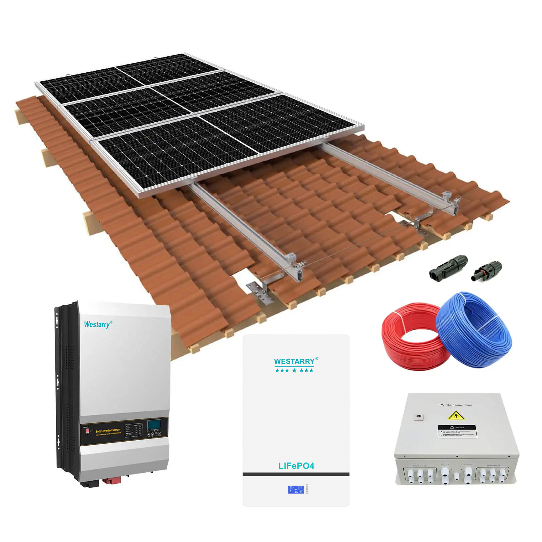 Westarry Off Grid Hybrid Solar System 12kw Battery Storage Solar Kit With Hybrid Inverter Off Gird 12000W EU And US Standard for Household Commercial Industrial Use Westarry