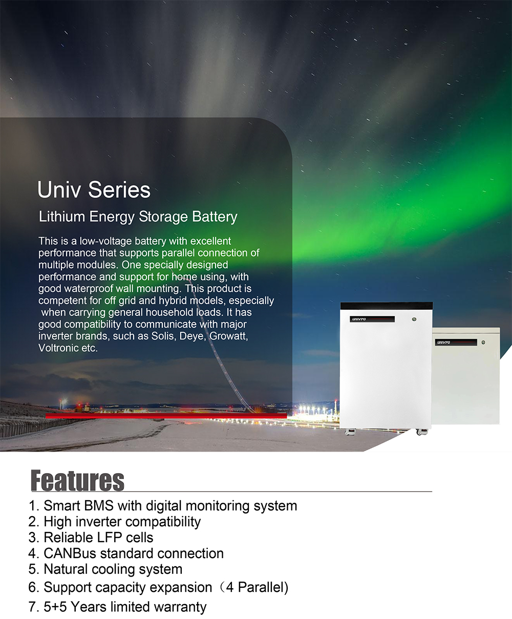 Wall mount LiFePO4 Battery Low Voltage High Performance Waterproof Off-Grid Hybrid Solar Storage