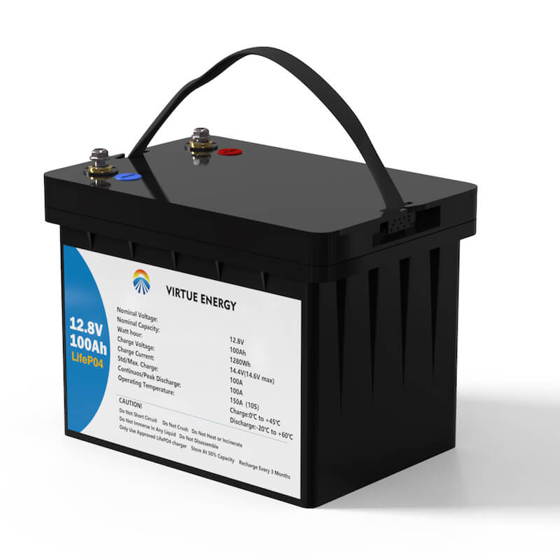 12V 100Ah Lithium Ion Battery LiFePO4 Long Life Cycle Deep Cycle for Solar Storage RV UPS Virtue